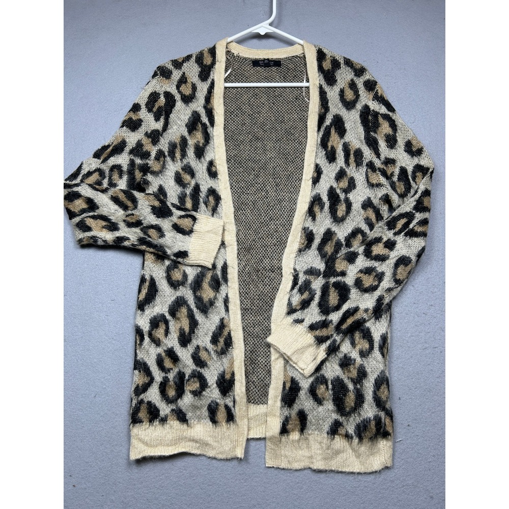 Witty Fox Cardigan 100% Acrylic Leopard Animal Print Tan Black Medium Womens